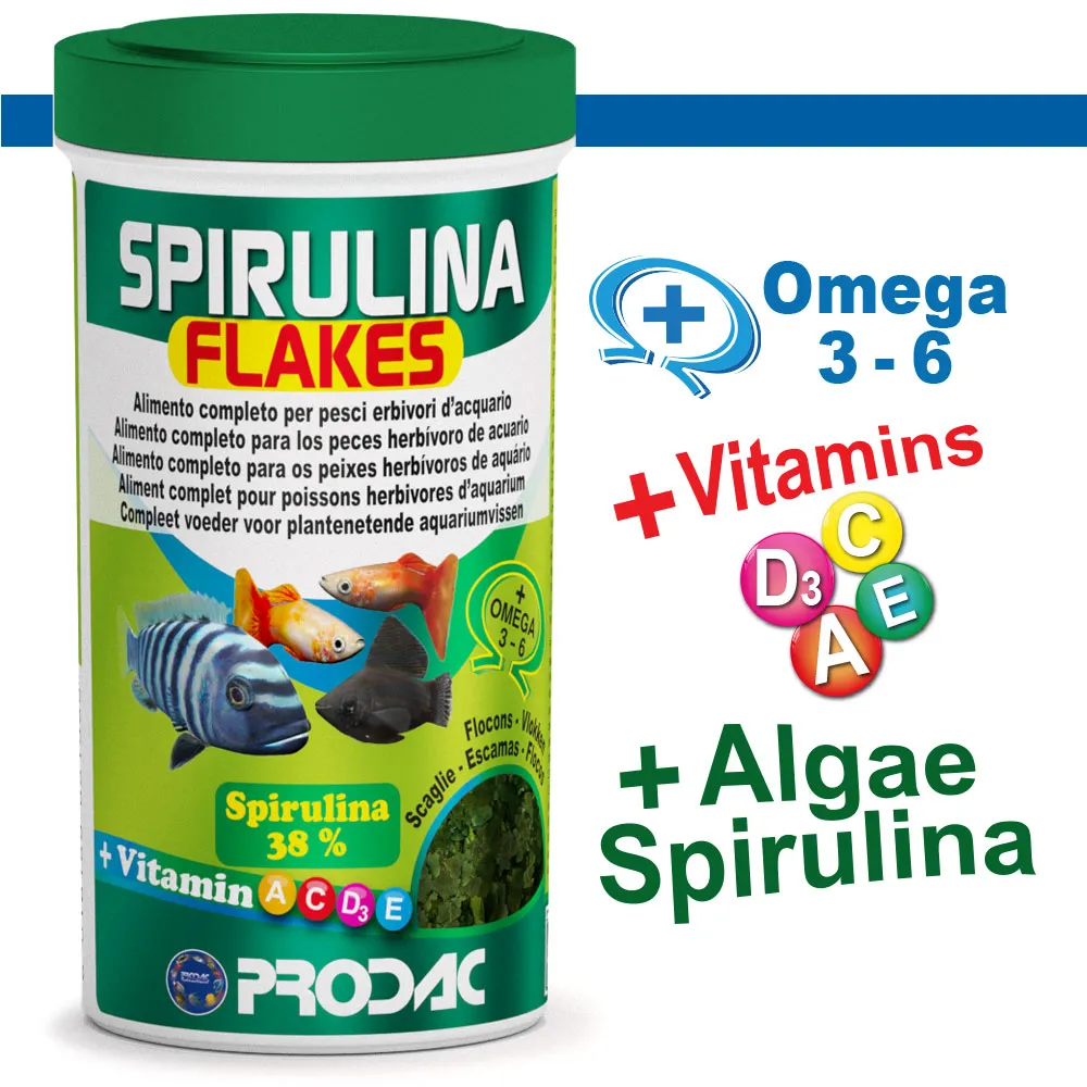 prodac spirulina (38%) flakes 250ml/50g